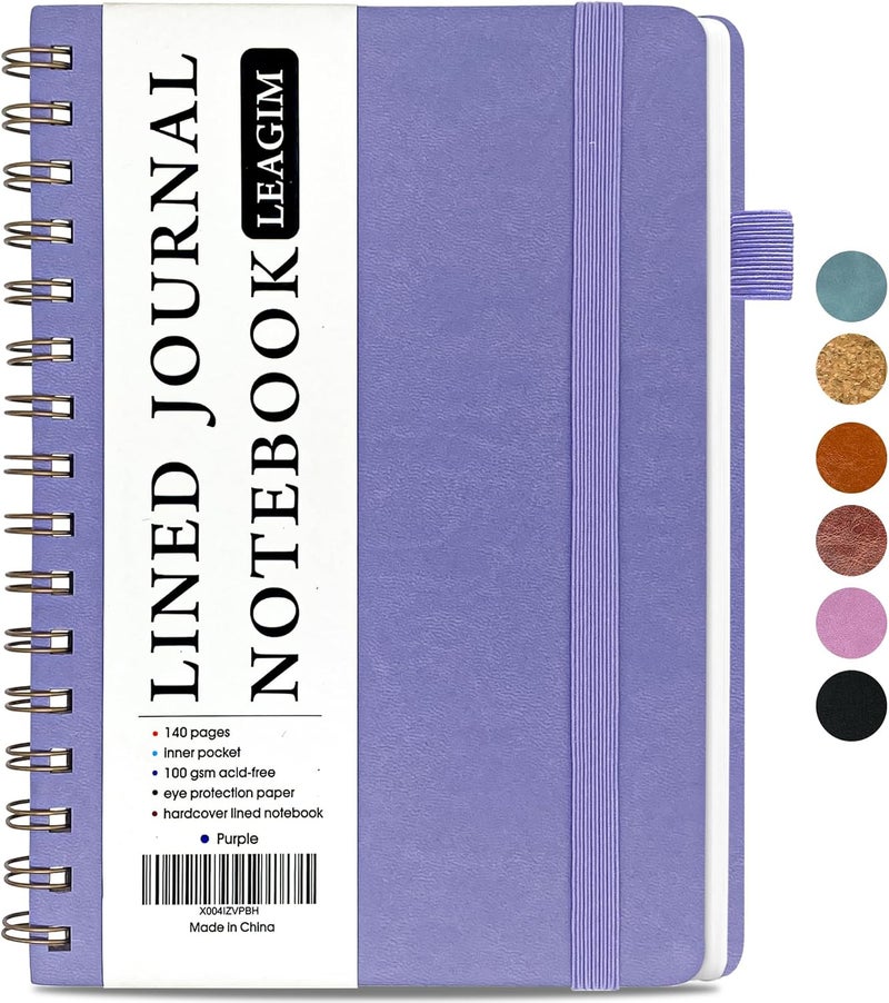 LEAGIM Lined Spiral Journal Notebook for Women & Men, College Ruled Hardcover Notebook for Work & Note Taking, Journals for Writing, 100 GSM, Business, School, 140 Pages, A5(5.8"x8.5") - Purple - Image 1